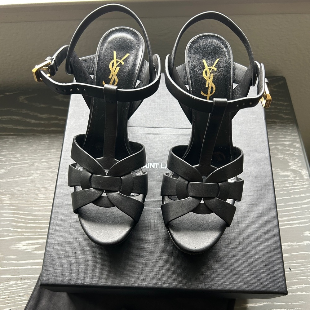 Saint Laurent Tribute Black Strappy Heels